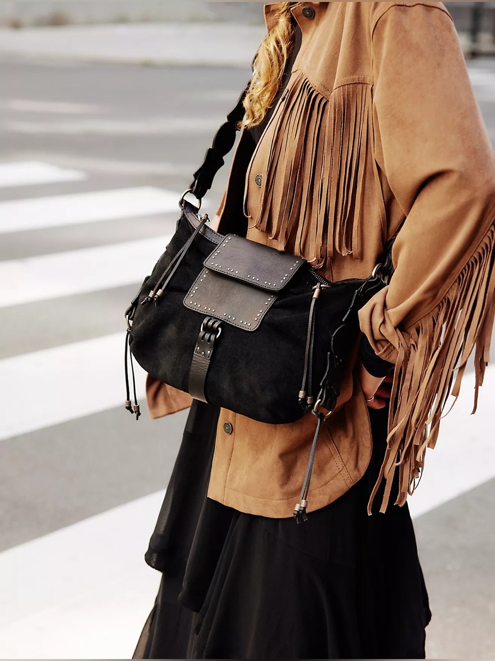 FREE PEOPLE Silvie Studded Sling Bag in Brown
